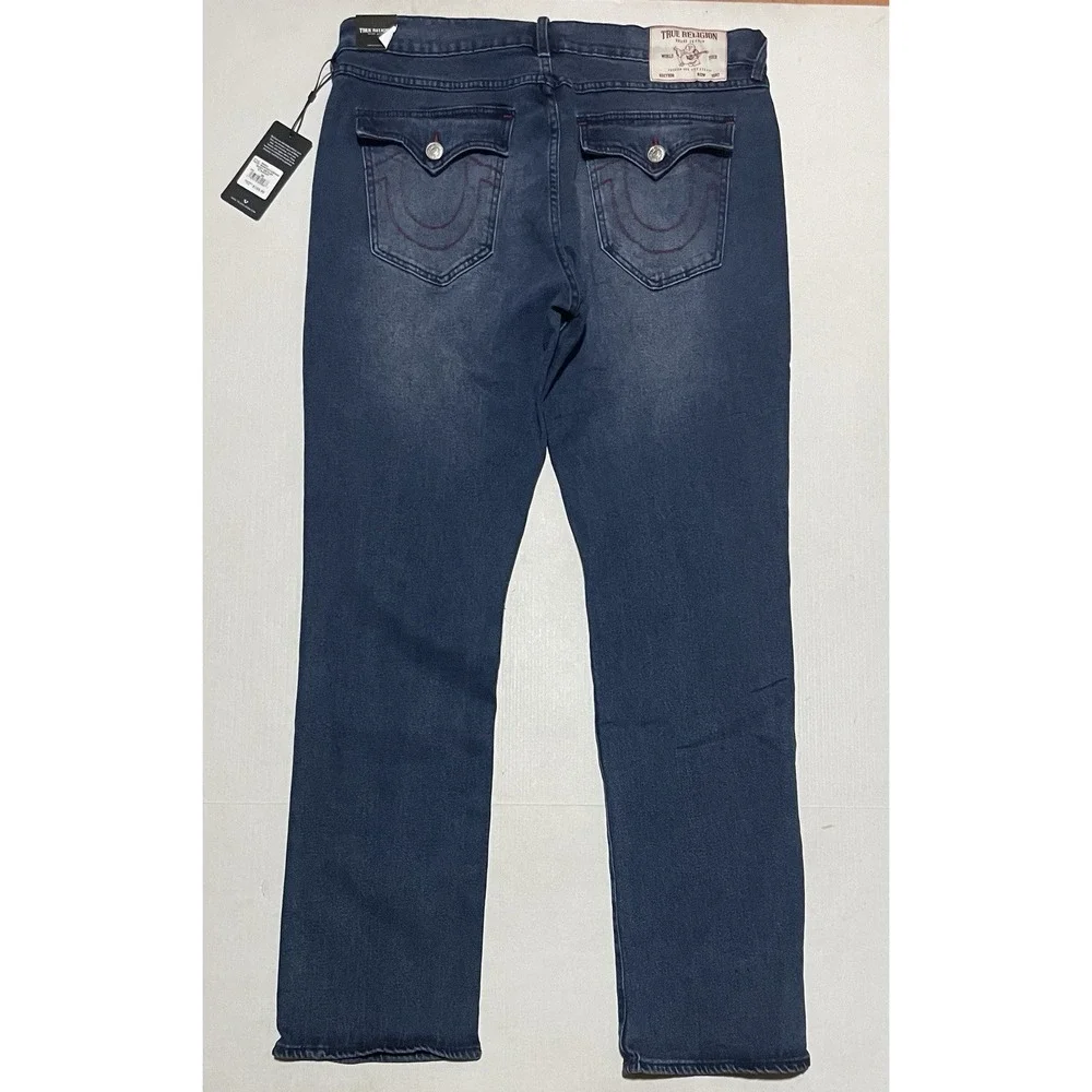 $159 True Religion Ricky SN Flap Relaxed Straight‎ Jeans Men's 36 36x34 Blue NWT